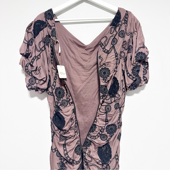 NWT Free People Ruched Women's Mini Dress with Floral Embroidery size L - Picture 10 of 13